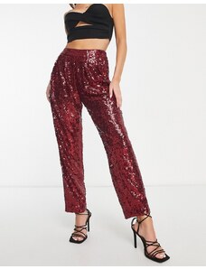 ASOS DESIGN - Pantaloni larghi con paillettes rubino-Rosso
