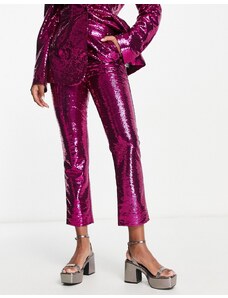 ASOS DESIGN - Pantaloni da abito slim dritti rosa con paillettes