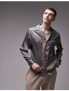 Topman - Camicia a maniche corte vestibilità classica con rever in raso e stampa geometrica multicolore