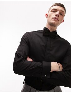 Topman - Camicia premium elegante a maniche lunghe slim con colletto diplomatico nera-Black