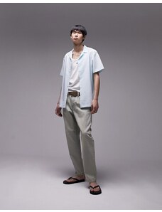 Topman - Camicia a maniche corte vestibilità classica con rever a righe blu-Multicolore