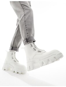ASOS DESIGN - Stivali con suola spessa in pelle sintetica bianca con zip-Bianco