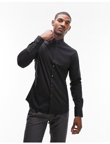 Topman - Camicia elegante a maniche lunghe slim elasticizzata nera-Nero