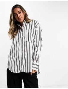 ASOS DESIGN - Camicia Oxford a righe bianche e nere in raso-Multicolore