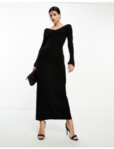 Fashionkilla - Vestito lungo nero modellante con scollo a V e spalle scoperte