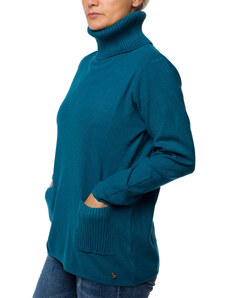 Pullover a collo alto blu da donna con taschini Swish Jeans