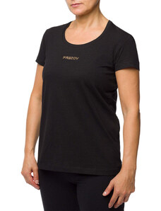 T-shirt stretch nera da donna con logo metallizzato Freddy