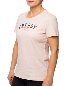 T-shirt rosa da donna con logo glitterato Freddy