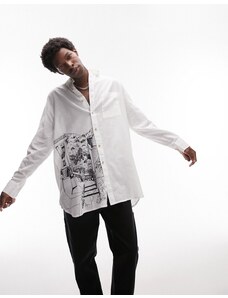Topman - Camicia super oversize a maniche lunghe bianca con fondo ricamato-Bianco