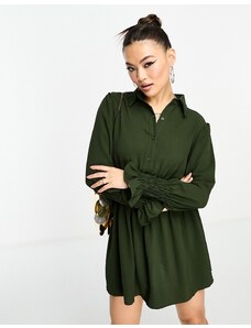 Ax Paris - Vestito camicia corto verde oliva con vita arricciata