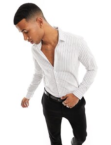 ASOS DESIGN - Camicia slim fit bianca e antracite a righe-Bianco