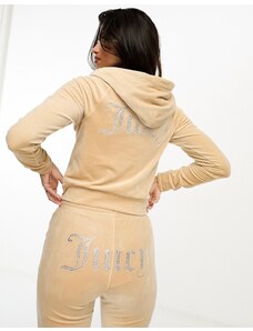 Juicy Couture - Felpa con cappuccio in velour beige chiaro con zip in coordinato-Neutro
