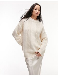 Topshop - Maglione premium a coste larghe in misto lana color avorio-Bianco