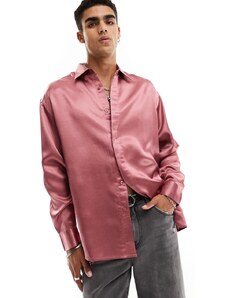 ASOS DESIGN - Camicia oversize anni '90 rosa polvere in raso pesante con abbottonatura nascosta