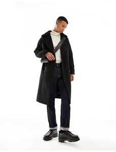 ASOS DESIGN - Cappotto oversize in misto lana nero con colletto in pile borg