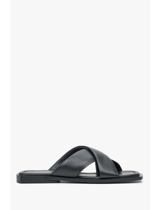 Women's Black Slide Sandals made of Genuine Leather Estro ER00113394