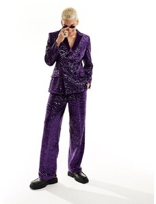 ASOS DESIGN - Giacca da abito super skinny in velluto viola con paillettes