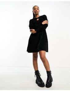Urban Revivo - Vestito corto in maglia nera con busto arricciato lucido-Nero