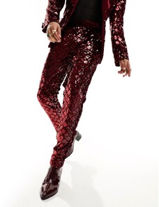 ASOS DESIGN - Pantaloni da abito skinny con paillettes bordeaux-Rosso