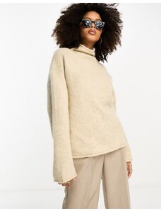 ASOS DESIGN - Maglione accollato color crema in misto lana di alpaca-Bianco