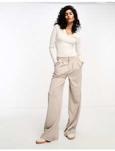 ASOS DESIGN - Pantaloni premium in twill di jersey color pietra a fondo ampio-Neutro
