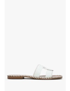 Women's White Leather Slide Sandals Estro ER00113379