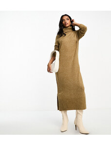 Threadbare Petite - Skylar - Vestito maglia lungo oversize color talpa con collo alto-Neutro