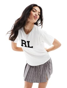 Polo Ralph Lauren - T-shirt bianca con logo ricamato con paillettes-Bianco