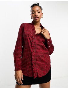 Polo Ralph Lauren - Camicia a quadretti con dettaglio con volant rossa-Rosso