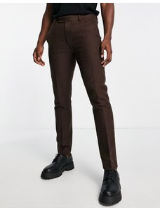 Topman - Pantaloni da abito skinny in misto lana marroni-Marrone