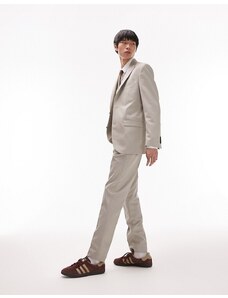 Topman - Pantaloni da abito slim color pietra in misto lino-Neutro