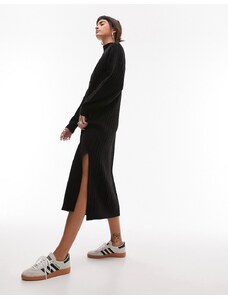Topshop - Vestito midi nero accollato in maglia a coste larghe