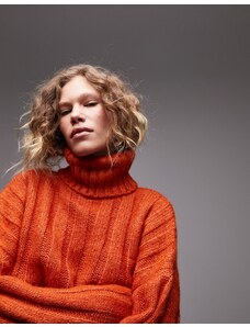 Topshop - Maglione color ruggine a coste larghe con collo alto-Arancione