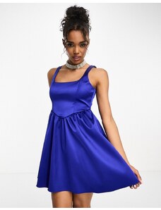 Miss Selfridge - Vestito corto per il ballo di fine anno stile corsetto in raso doppiato blu-Rosso