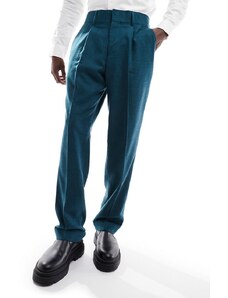 Harry Brown - Pantaloni risvoltati da abito vestibilità comoda verde azzurro in bambù-Blu