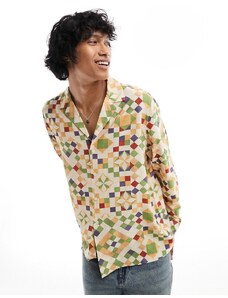 ASOS DESIGN - Camicia testurizzata comoda con motivo trapuntato patchwork e rever pronunciato-Multicolore