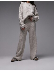 Topshop - Completo da casa in maglia color avena lavorata a trecce con maglione e pantaloni a fondo ampio-Neutro