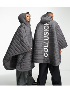 COLLUSION Unisex - Poncho oversize trapuntato grigio con logo