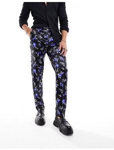 ASOS DESIGN - Pantaloni slim eleganti in raso nero a fiori