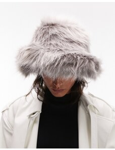 Topshop - Bella - Cappello da pescatore in pelliccia sintetica grigio