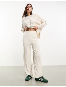 Only - Pantaloni in maglia a coste color crema in coordinato-Bianco