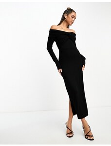 ASOS DESIGN - Vestito midi nero con scollo alla Bardot