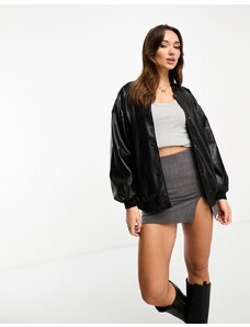 River Island - Giacca bomber oversize in similpelle PU nera-Nero