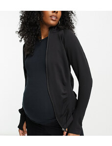 ASOS 4505 Maternity - Top da allenamento a maniche lunghe senza cuciture con zip-Black