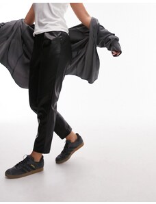 Topshop Hourglass - Pantaloni a vita alta in pelle sintetica neri a pieghe-Nero
