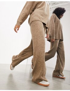 ASOS EDITION - Pantaloni in maglia a fondo ampio grigio talpa a coste-Neutro