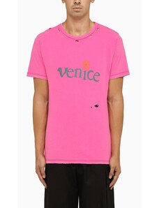 ERL T-shirt girocollo rosa con usure