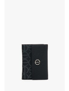 Women's Black Leather Tri-Fold Wallet with Silver Accents Estro ER00113649
