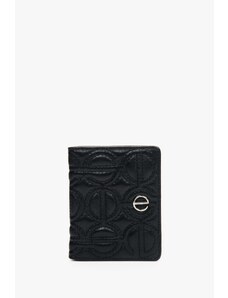 Women's Black Card Wallet made of Genuine Leather with Silver Accents Estro ER00113655