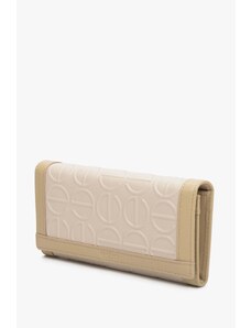 Women's Beige Leather Tri-Fold Large Wallet Estro ER00113666